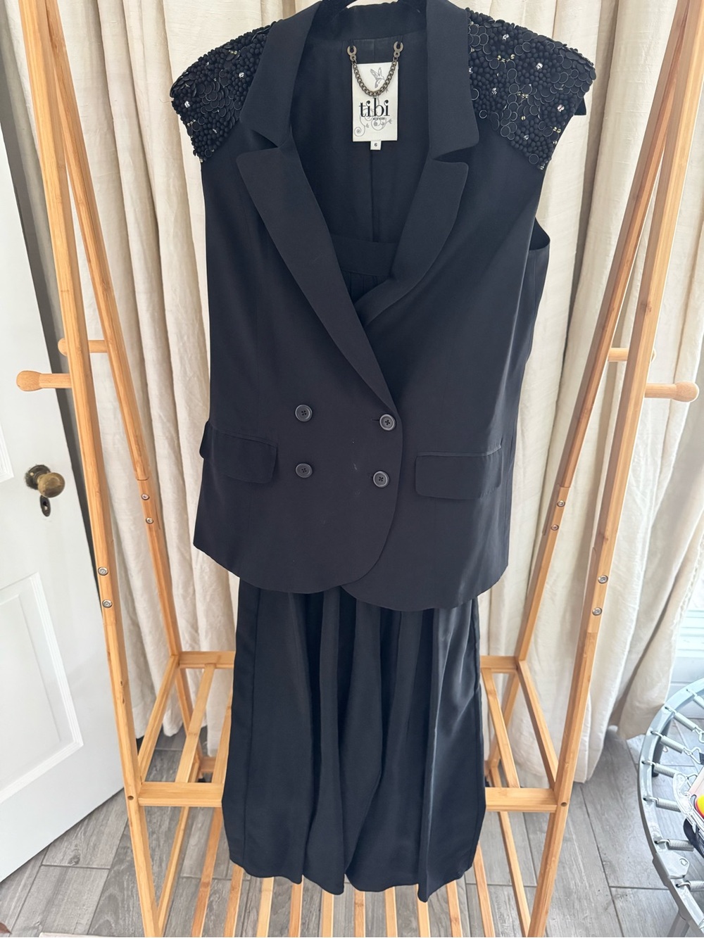 Tibi Black Beaded Shoulder Vest